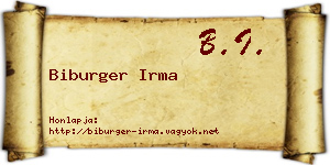 Biburger Irma névjegykártya